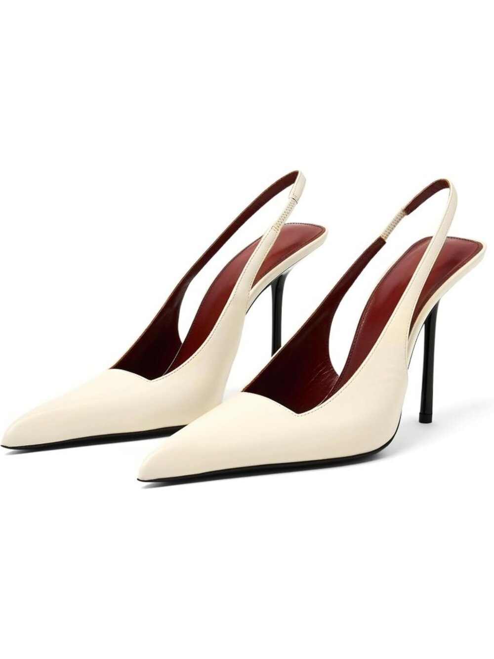 Women's White Faux Leather Pointed Toe Stiletto Stretch Backless High Heels
